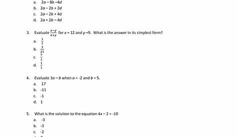 evaluating expressions 7th grade worksheet