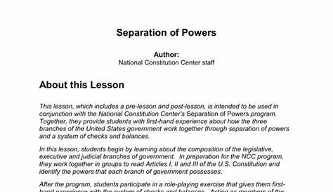 separation of powers worksheets answers