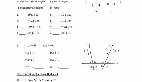 geometry parallel lines and transversals worksheet