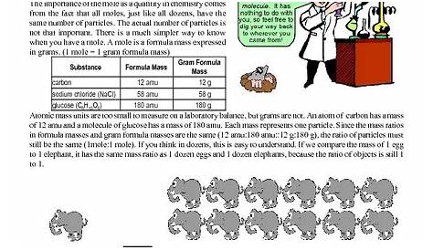 Working with Moles Worksheet for 9th - 12th Grade | Lesson Planet