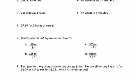 Unit Rate Worksheet With Answer Key