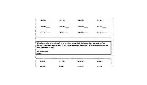 positive and negative integers word problems worksheets