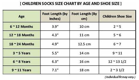 Kids socks, Socks, Size chart