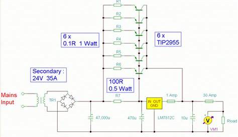 7812 IC 12 Volt 30 Amp PSU Circuit - Electronic Circuit Schematic