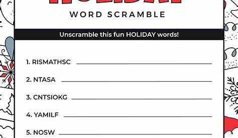 holiday word scramble printable