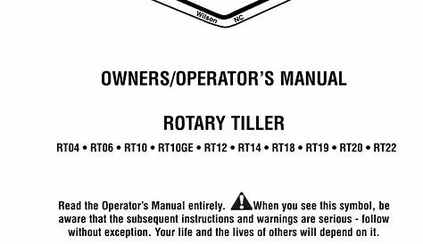 owners/operator`s manual rotary tiller | Manualzz