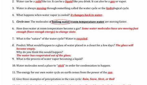 the water cycle worksheet answer key