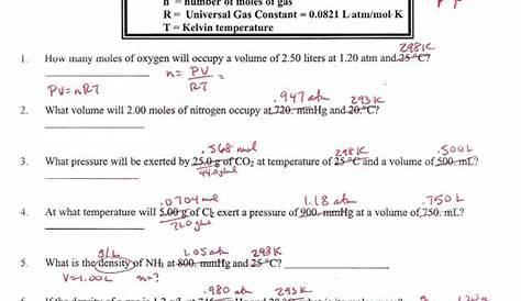 gas law worksheet with answers