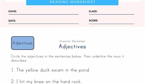 5+ First Grade Adjective Worksheets : Reading Worksheets | Worksheets Free