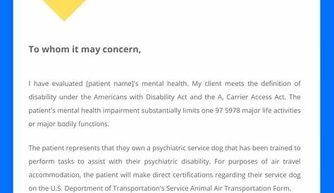 sample psychiatric service animal letter