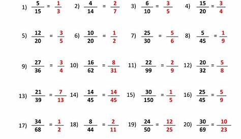Reducing Fractions Worksheets 6th Grade