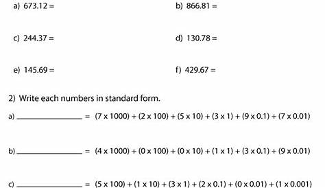 identifying decimal place value worksheets