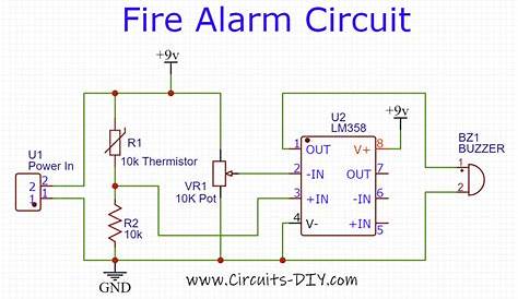 Fire Alarm Circuit Using a Thermistor & LM358 Op-Amp IC