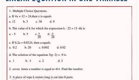 linear equations worksheet answers