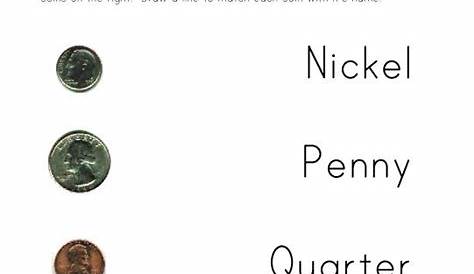 Coin Names Worksheet: Quarter, Dime, Nickel and Penny Kindergarten