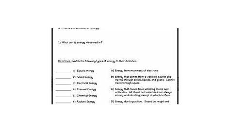 Identifying Types of Energy Worksheet by Delzer's Dynamite Designs