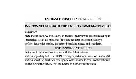 survey entrance conference worksheet