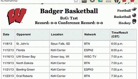 WI Badgers Football & Basketball Schedule :: My Extensions