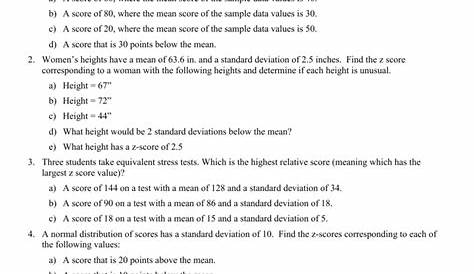 z score worksheet with answers
