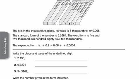 Decimal Place Value Worksheet printable pdf download