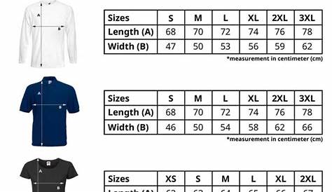 fruit of the loom shirt size chart