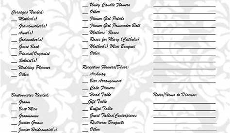 wedding flower checklist printable