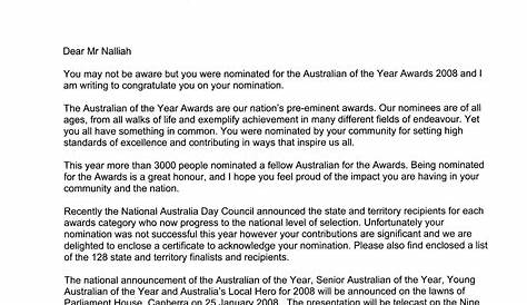 sample teacher of the year nomination letter