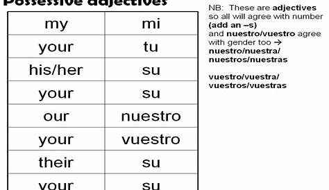 Spanish: Possessive Adjectives | Spanish - Pronombres | Pinterest