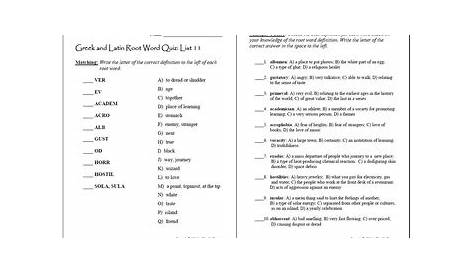 greek and latin root words worksheets