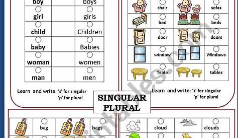 NOUNS: SINGULAR / PLURAL - ESL worksheet by jhansi