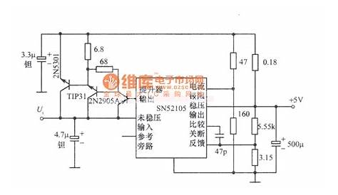 5V, 10A regulated power supply circuit diagram composed of SN52105 IC