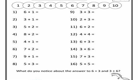 Addition to 10, Sheet 2 Worksheet for Kindergarten - 1st Grade | Lesson