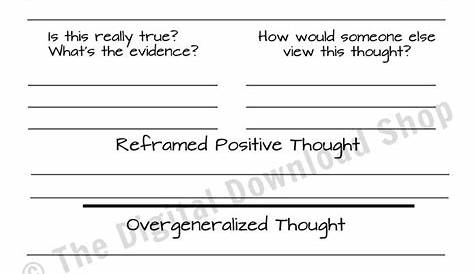 Anxiety Worksheet Printable- Overgeneralized Thought Reframing | The