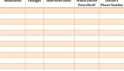 home use printable medication chart