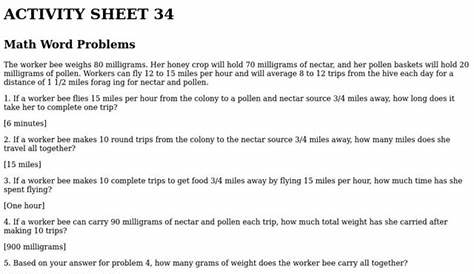 Math Word Problems Worksheet for 6th - 7th Grade | Lesson Planet