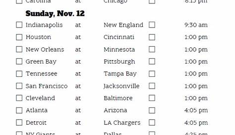 Printable NFL Week 10 Schedule Pick em Pool 2023