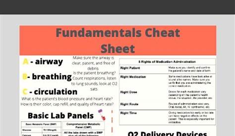 The perfect cheat sheet for fundamentals in nursing. Packed with info