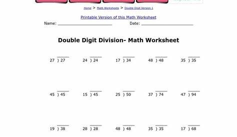 Double Digit Division--Math Worksheet Worksheet for 2nd - 4th Grade