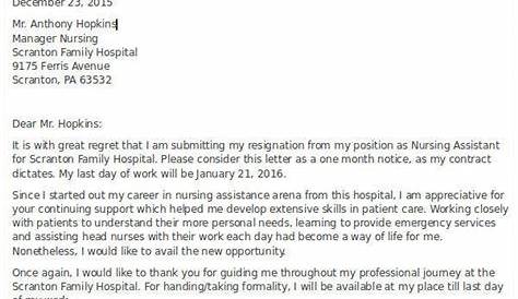 sample resignation letter nurse uk