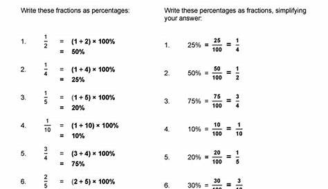 fractions decimals percents worksheet
