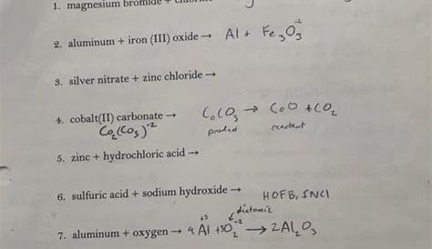 introduction to chemical reactions worksheets answer key
