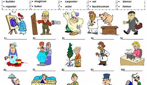 Jobs occupations professions vocabulary matching exercise worksheet