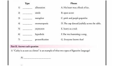 8th grade literary devices worksheet