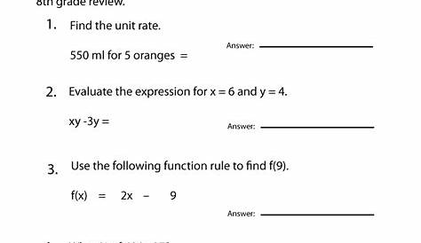Eighth Grade Math Practice Worksheet - Free Printable Educational Worksheet