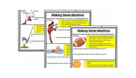 Generalization Worksheets: Writing Valid and Faulty Generalizations