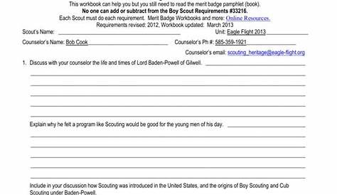 Eagle Scout Merit Badge Requirements Worksheet — db-excel.com
