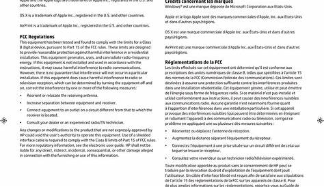 Trademark credits, Fcc regulations, Crédits concernant les marques | HP