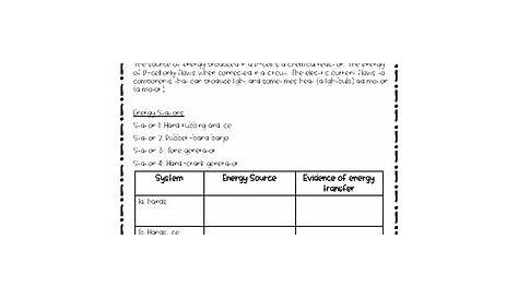 energy transfer worksheet 4th grade