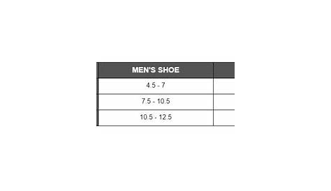 walking boot size chart