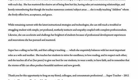 Teacher Of The Year Award Recommendation Letter • Invitation Template Ideas